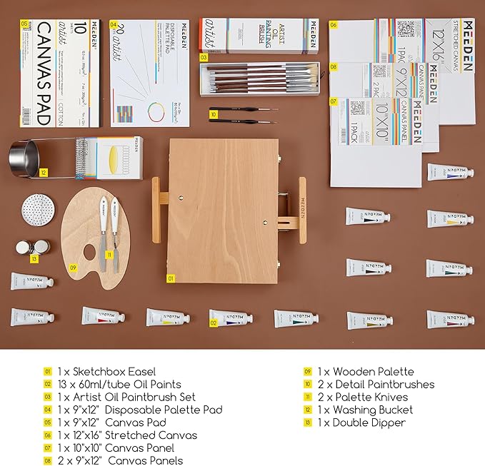 MEEDEN Oil Painting Kit, Painting Sets with Sketch Easel Box