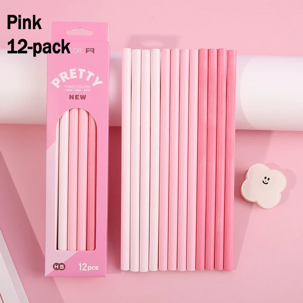12-Piece Set of Gradient-Colored Pencils in a Box: Natural Wood Finish, Eco-Friendly, Pastel “Macaron” Colors