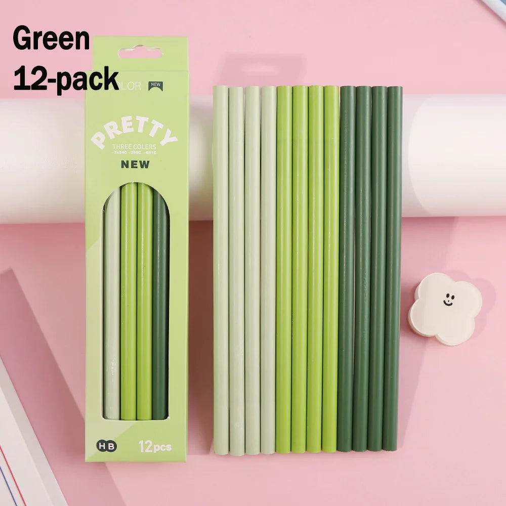 12-Piece Set of Gradient-Colored Pencils in a Box: Natural Wood Finish, Eco-Friendly, Pastel “Macaron” Colors