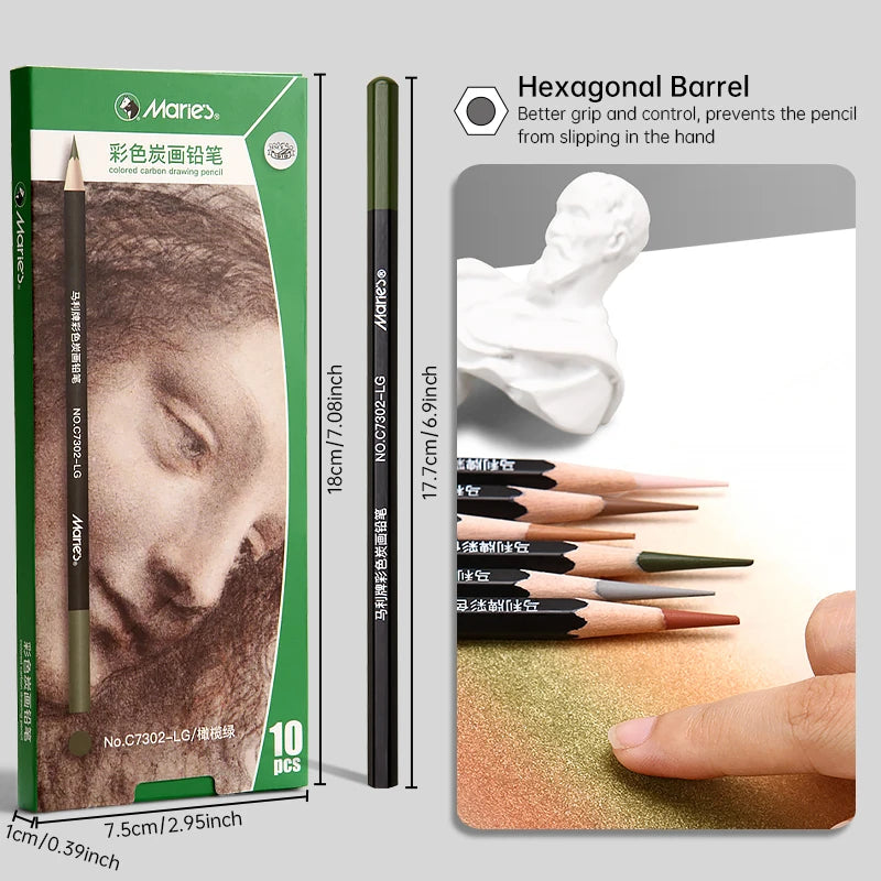 10pcs Marie's Professional Colored Charcoal Pencils Set,Skin Tone Color for Sketching, Shading, Blending,for Adults & Artists