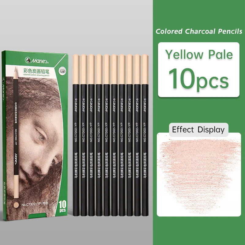 10pcs Marie's Professional Colored Charcoal Pencils Set,Skin Tone Color for Sketching, Shading, Blending,for Adults & Artists