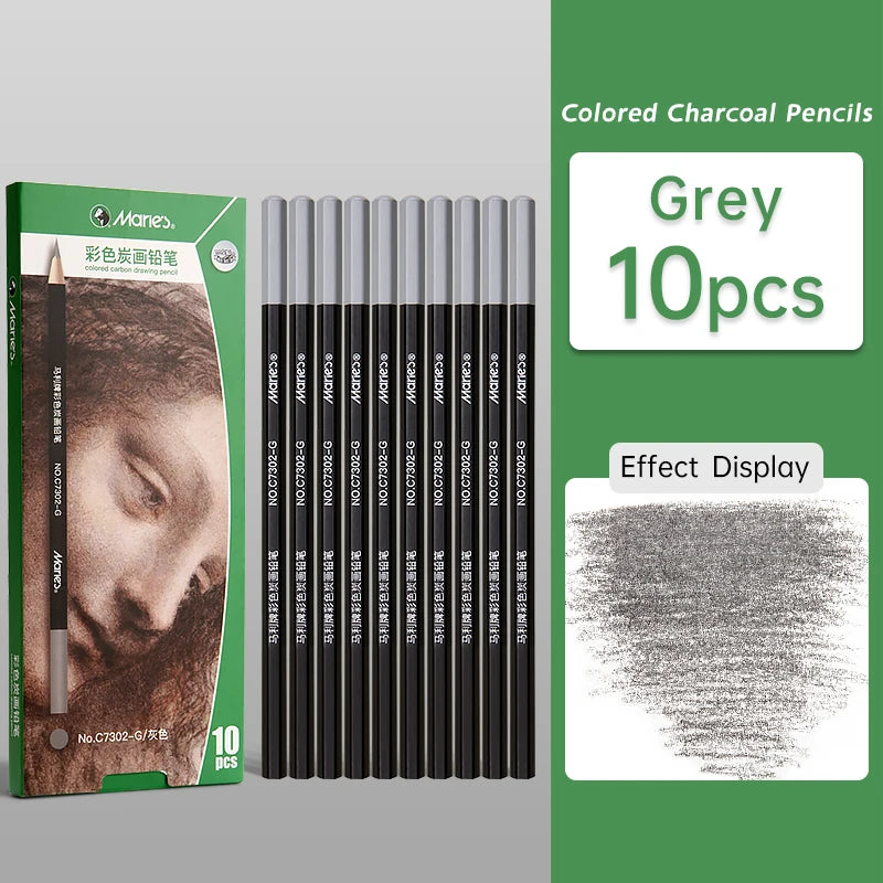 10pcs Marie's Professional Colored Charcoal Pencils Set,Skin Tone Color for Sketching, Shading, Blending,for Adults & Artists