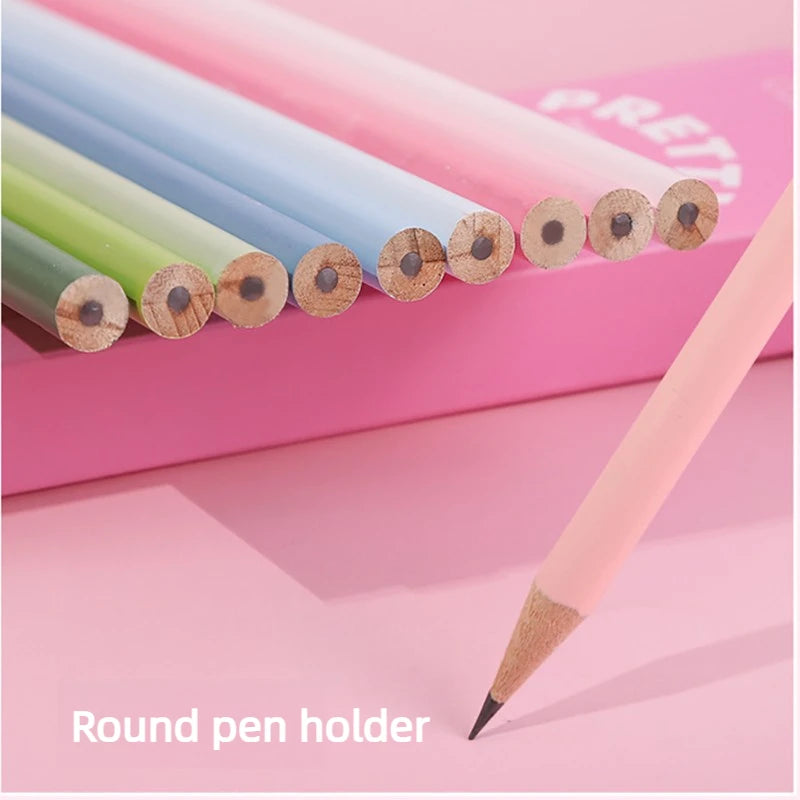 12-Piece Set of Gradient-Colored Pencils in a Box: Natural Wood Finish, Eco-Friendly, Pastel “Macaron” Colors