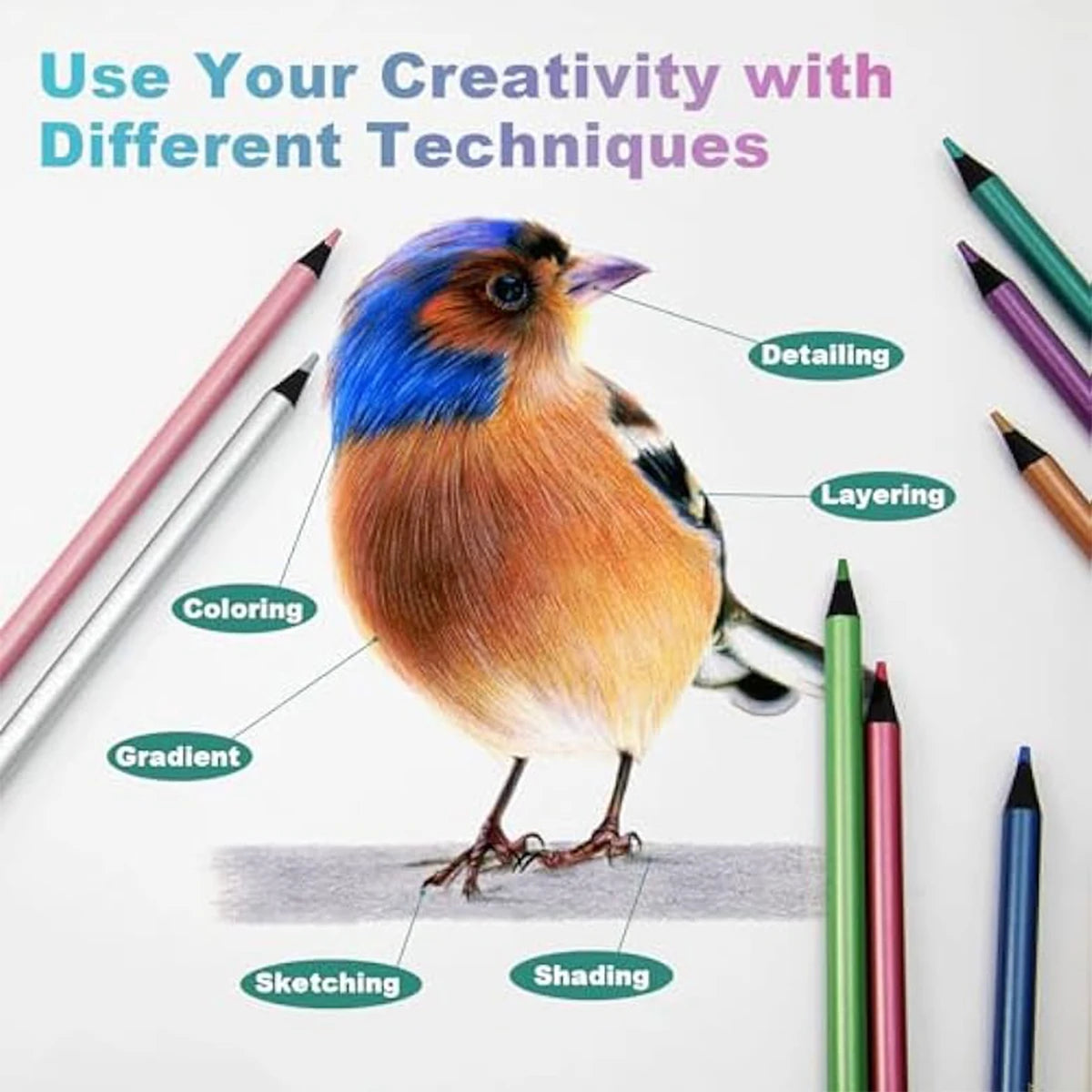 12 Colorful Brilliant Color Metallic Colored Pencils Set Assorted Drawing Sketching Colored Pencil For Artists Coloring Supplies