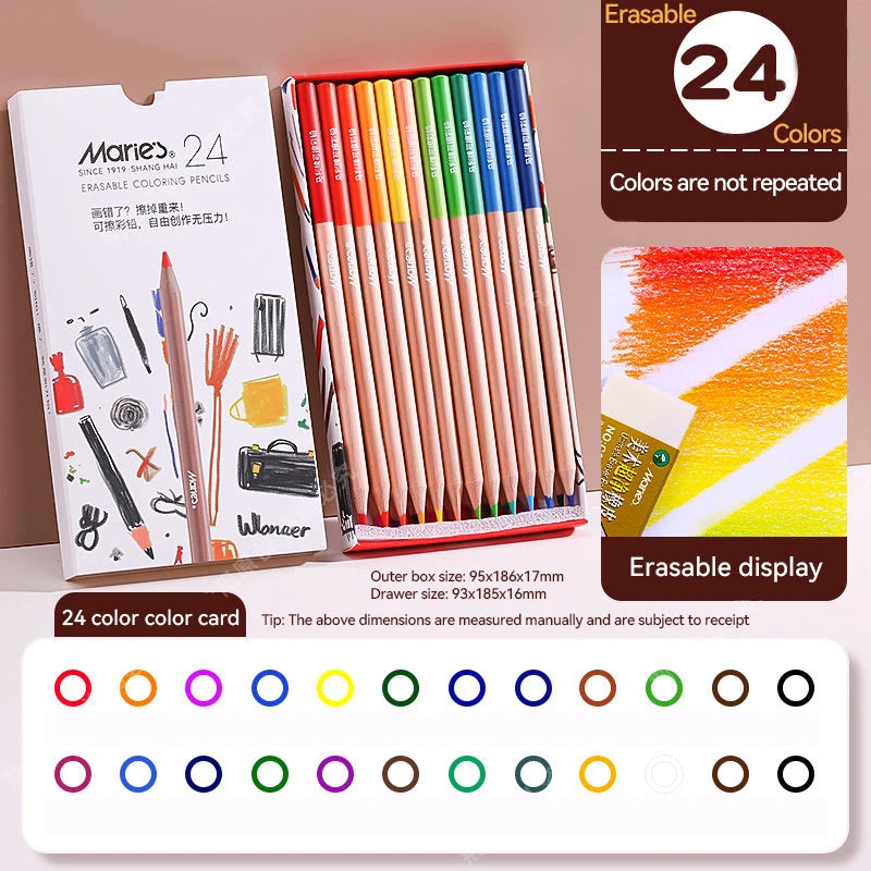 Erasable Colored Pencils Set 24/36/48 Colors Drawing Colored Pencil Hand-Painted Sketch Pen For Coloring Drawing Art Supplies