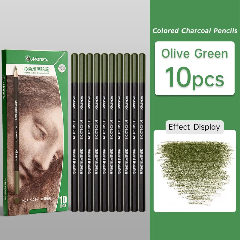 10pcs Marie's Professional Colored Charcoal Pencils Set,Skin Tone Color for Sketching, Shading, Blending,for Adults & Artists
