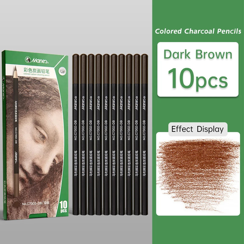 10pcs Marie's Professional Colored Charcoal Pencils Set,Skin Tone Color for Sketching, Shading, Blending,for Adults & Artists