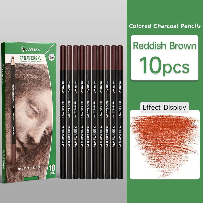 10pcs Marie's Professional Colored Charcoal Pencils Set,Skin Tone Color for Sketching, Shading, Blending,for Adults & Artists