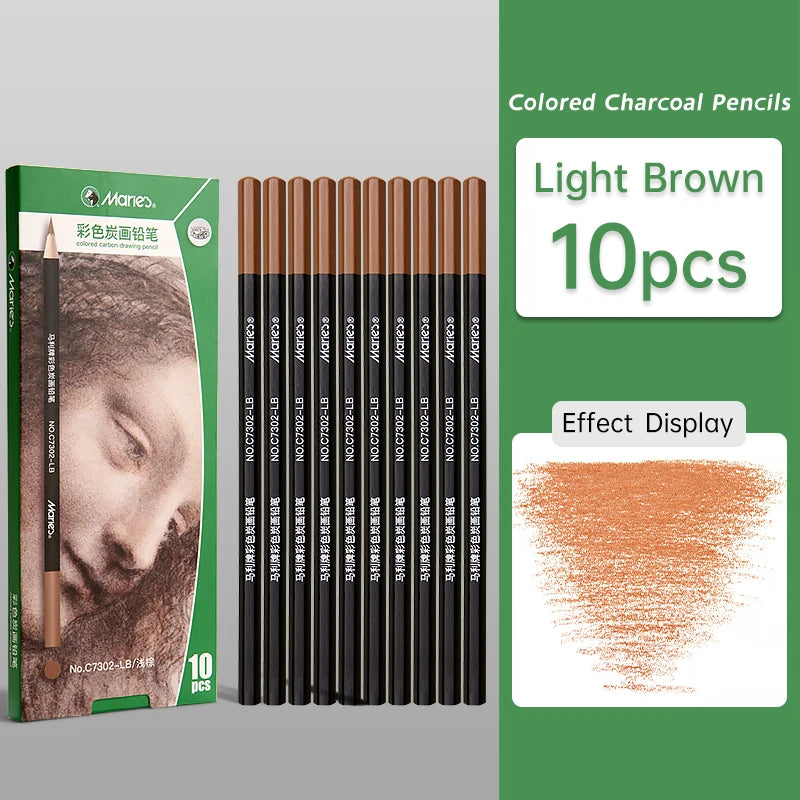 10pcs Marie's Professional Colored Charcoal Pencils Set,Skin Tone Color for Sketching, Shading, Blending,for Adults & Artists