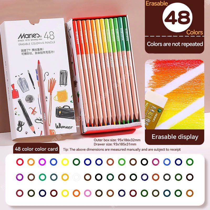 Erasable Colored Pencils Set 24/36/48 Colors Drawing Colored Pencil Hand-Painted Sketch Pen For Coloring Drawing Art Supplies