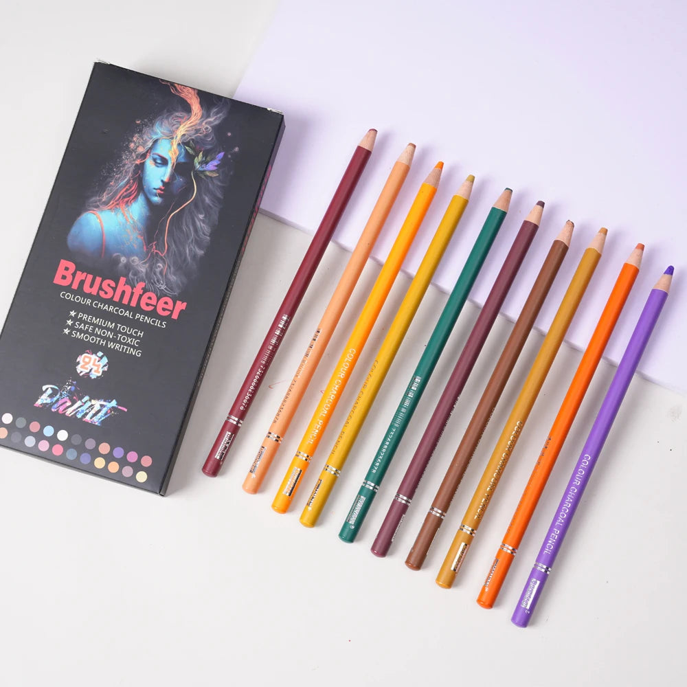 24 Colors Professional Colored Charcoal Pencils Drawing Set Skin Tone Colored Pencils Pastel Chalk Pencils for Sketching