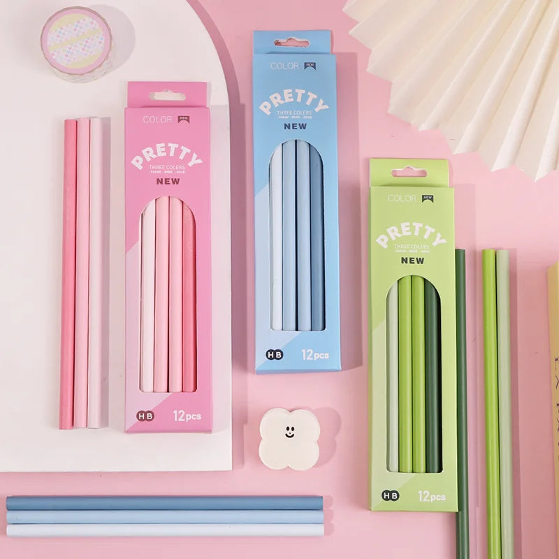 12-Piece Set of Gradient-Colored Pencils in a Box: Natural Wood Finish, Eco-Friendly, Pastel “Macaron” Colors